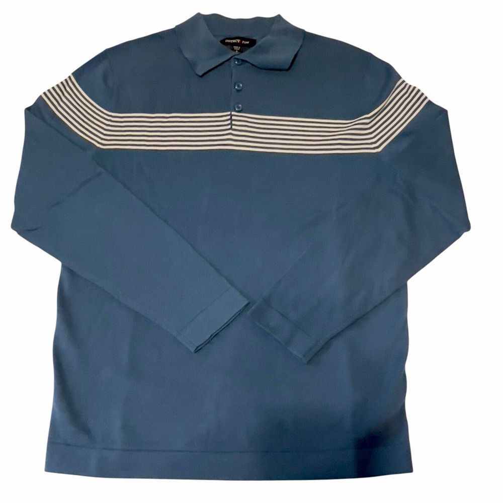 DSTRCT&ROW Long Sleeve Marcini Polo Sweater Size S in Midnight Striped‎ Pullover